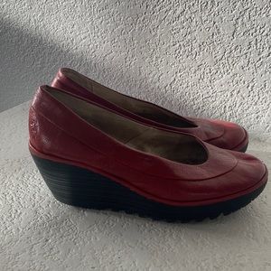 Fly London Yaz Red Leather Slip On Wedge Shoes Size 10 D119